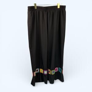 Women's High Waisted Wide Leg Stretchy Pants with Colorful Crochet Accents 2XL